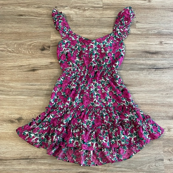 SHEIN VCAY Purple & Blue Floral Print Ruffled Self-Tie Cut Out Mini Dress - Picture 6 of 12